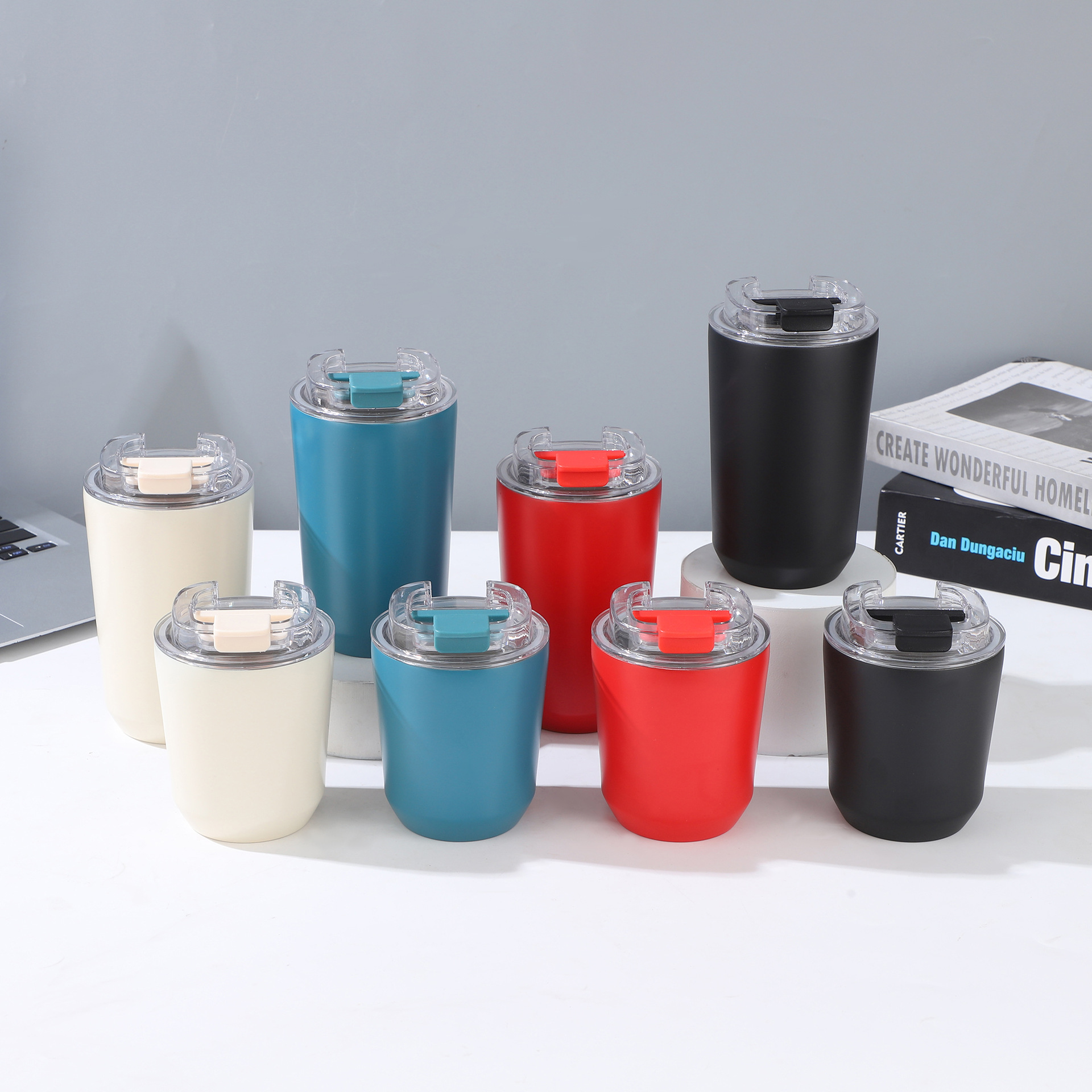 Cross-border 304 stainless steel coffee cup, double-layer vacuum coffee cup, outdoor portable car travel water cup full figure