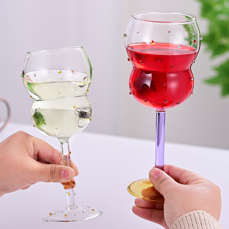 Creative beaded glass wine glasses, high appearance level, artistic sense, red wine glasses, home bar whisky glasses, champagne glasses details Picture