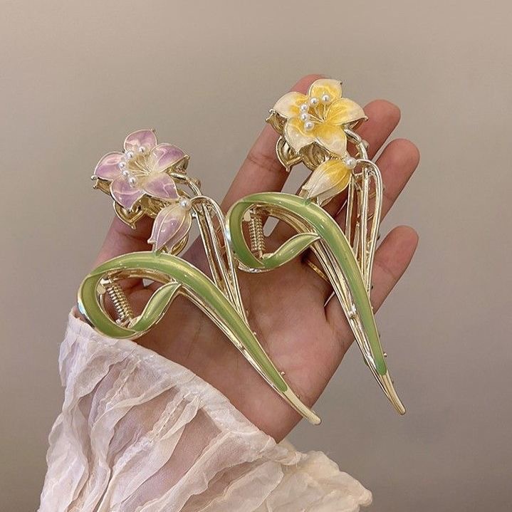 A Chao Yan Hua hand-painted enamel style grab hairpin for women 2023 new style, cute forest-themed headwear at the back of the head, exquisite details Picture