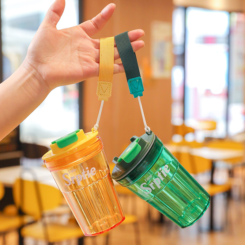 Simple and fashionable plastic water cups, direct drinking handle coffee cups, outdoor sports water bottles, water cups for boys, girls, students and children details Picture