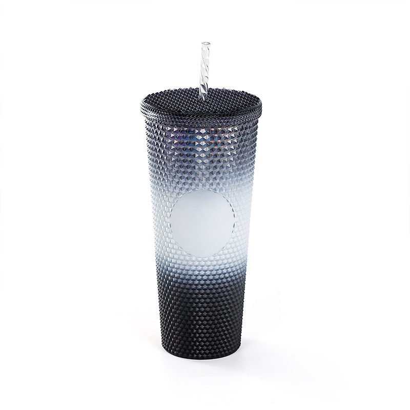 【 Processing and Customization 】 Gradient color durian cup 700ml large-capacity plastic straw cup, drinking cup straw wholesale Item Picture