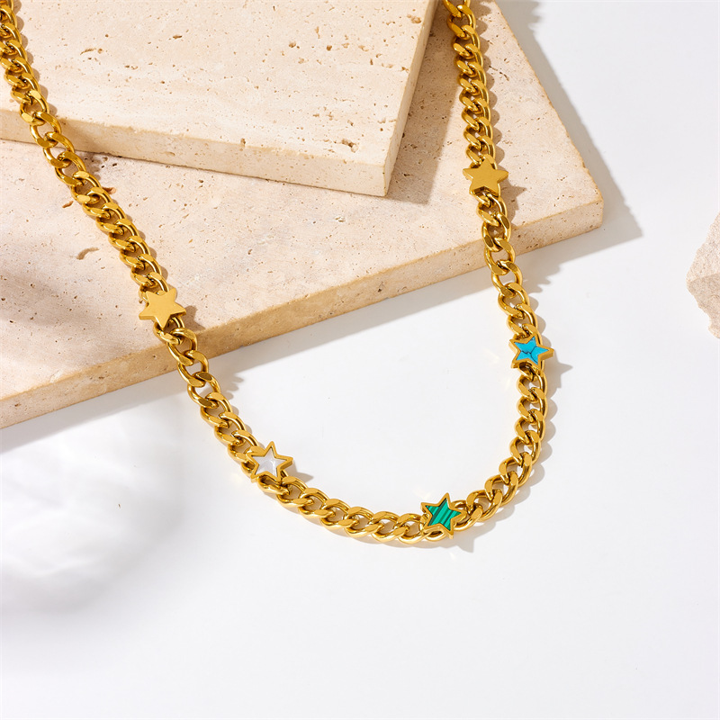 A new cross-border gold-plated titanium steel chain oval geometric five-pointed star heart-shaped butterfly pattern accessory necklace from Europe and America details Picture