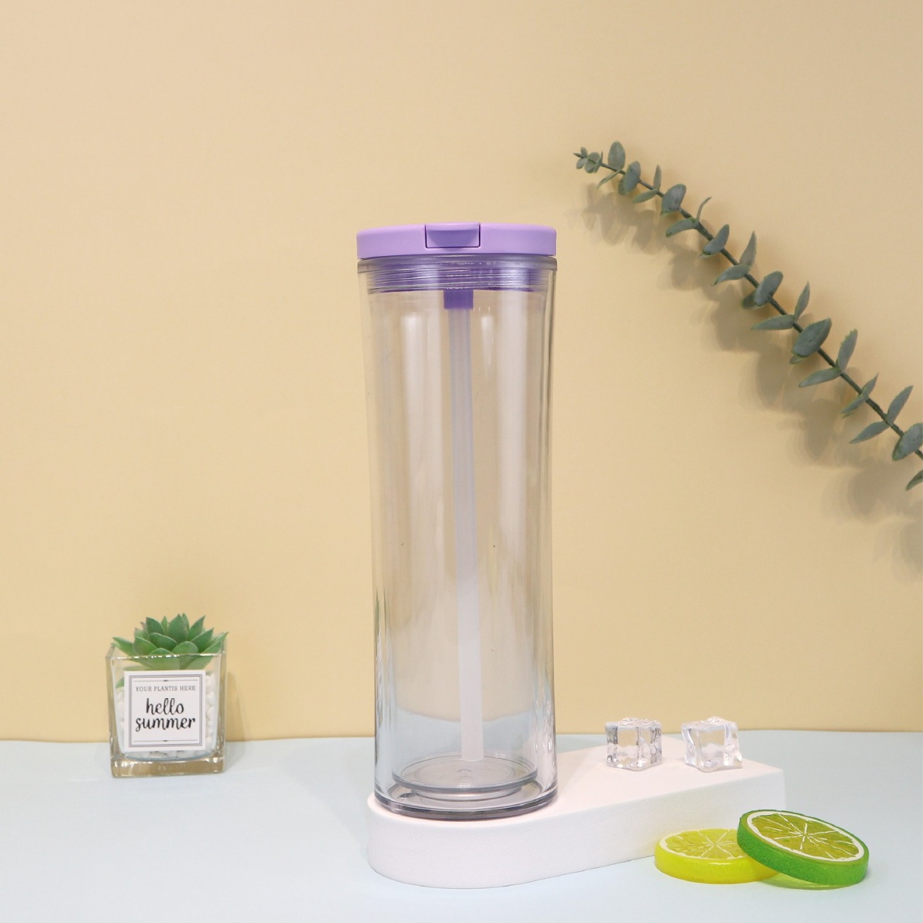 Customized transparent household drinking water cups, double-layer insulated straw cups, straight screw cap water cups, 710ml wholesale Application Scenario