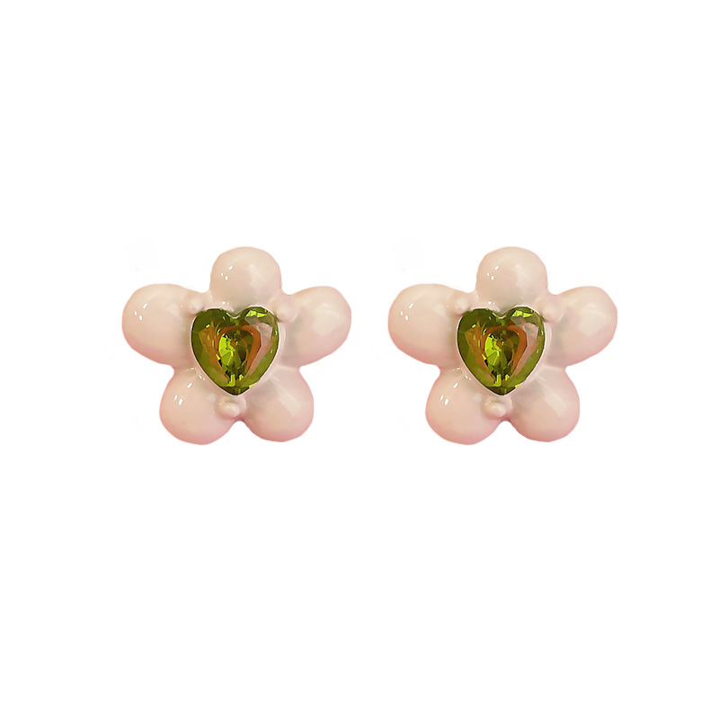 New enamel design style zircon micro-inlaid flower stud earrings and earrings in Korean style, a rare and cute Instagram style for women Item Picture