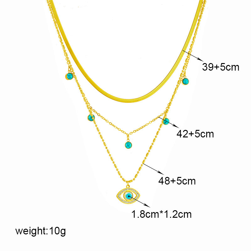 European and American cross-border fashion accessories multi-layer chain turquoise hollowed-out diamond-encrusted blue eye pendant collarbone necklace Application Scenario