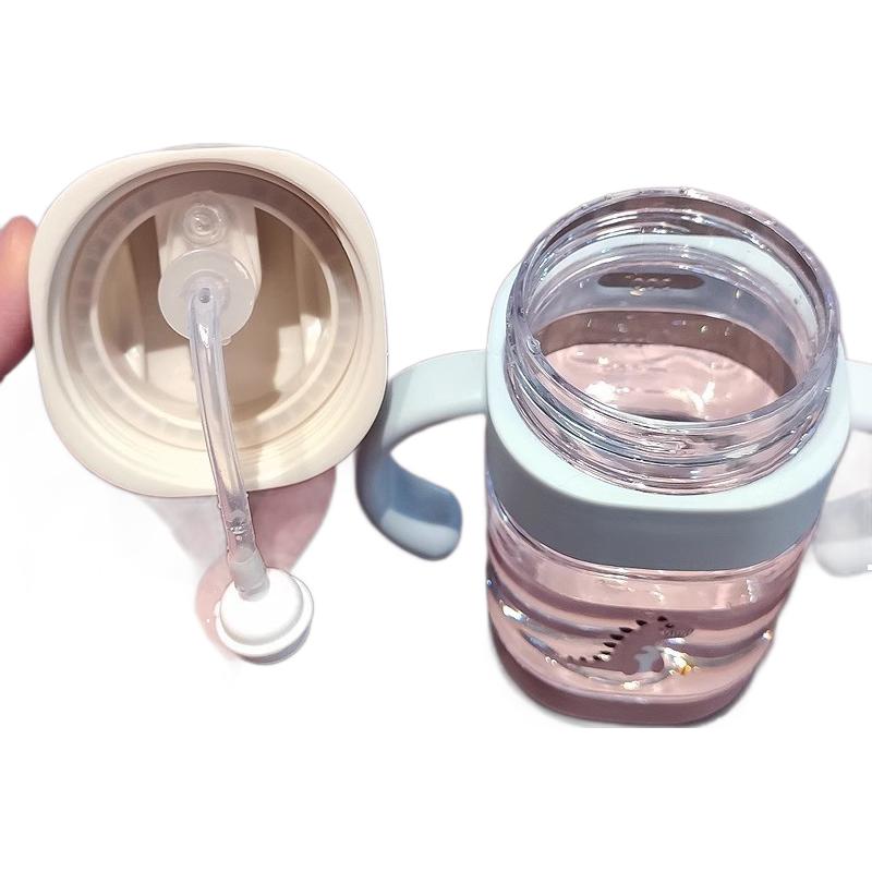 Children's cartoon straw cup, biting gravity ball, anti-choking baby drinking cup, portable infant handle plastic water bottle Item Picture