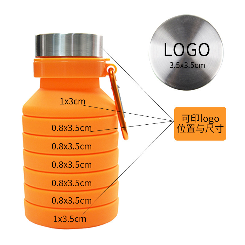 Cross-border exclusive portable silicone folding sports water bottle, large capacity 550ml telescopic cup, children's water cup manufacturer now available Specification drawing