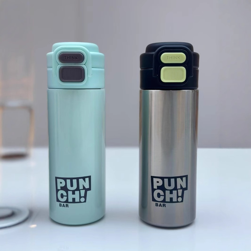 Creative high appearance level double-spout bouncy insulated cup, 304 stainless steel simple student portable water cup gift wholesale details Picture