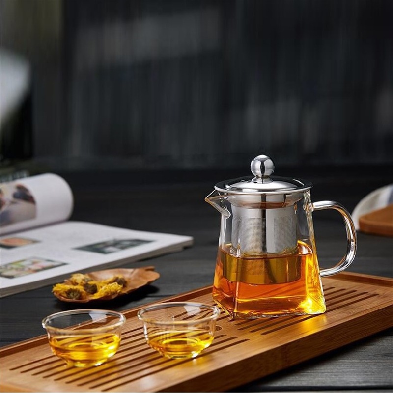 Glass teapot, heat-resistant flower teapot, high borosilicate fair teapot, stainless steel teapot, heat-resistant glass teapot with filter screen details Picture