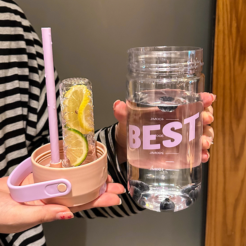 Summer high appearance level plastic cup for girls, ins large-capacity straw cup, portable tea strainer, sports water cup Specification drawing