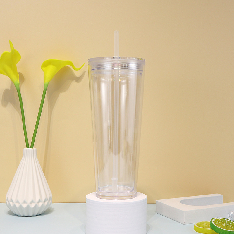 Cross-border best-selling fashionable household straw cup with screw cap 710ml large-capacity water cup, double-layer high-temperature resistant luminous water cup details Picture