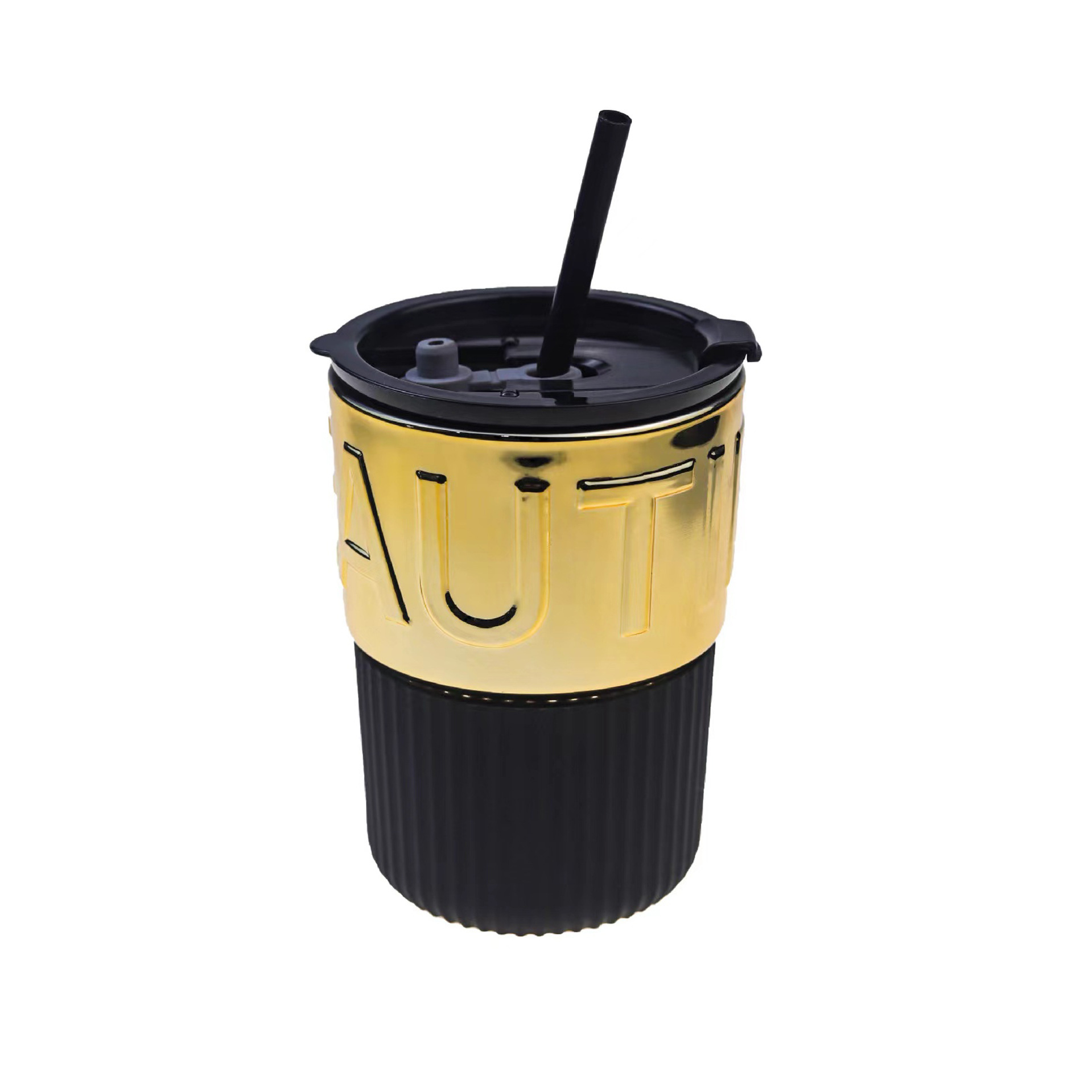 Ins-style glass cups, American boys' high-end coffee cups with straws, high appearance level, office heat-resistant water cups with LIDS Item Picture