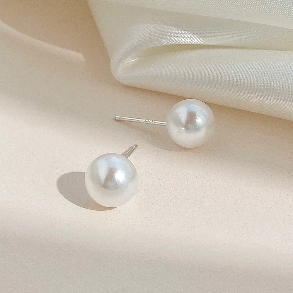 European and American simple imitation pearl stud earrings, fashionable, small and elegant, Korean personality earrings, round pearl earrings wholesale Specification drawing