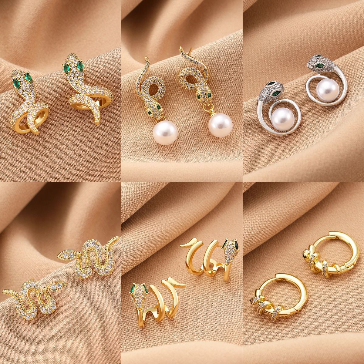 For women born in the Year of the Snake in 2025, this autumn and winter is a unique design with copper inlaid zircon snake-shaped earrings, which are versatile earrings details Picture