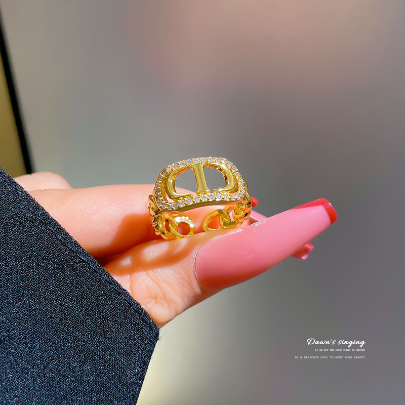 【 Real Gold 】 Couple rings, women's Instagram trendy and fashionable plain ring adjustable open ring, cool and unique style CD ring Specification drawing
