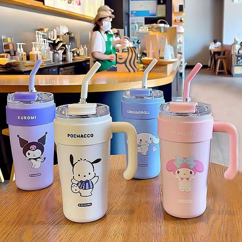 Portable stainless steel ice cup, high appearance level for girls, Sanrio insulated cup, large capacity handle cup, cartoon straw cup Specification drawing