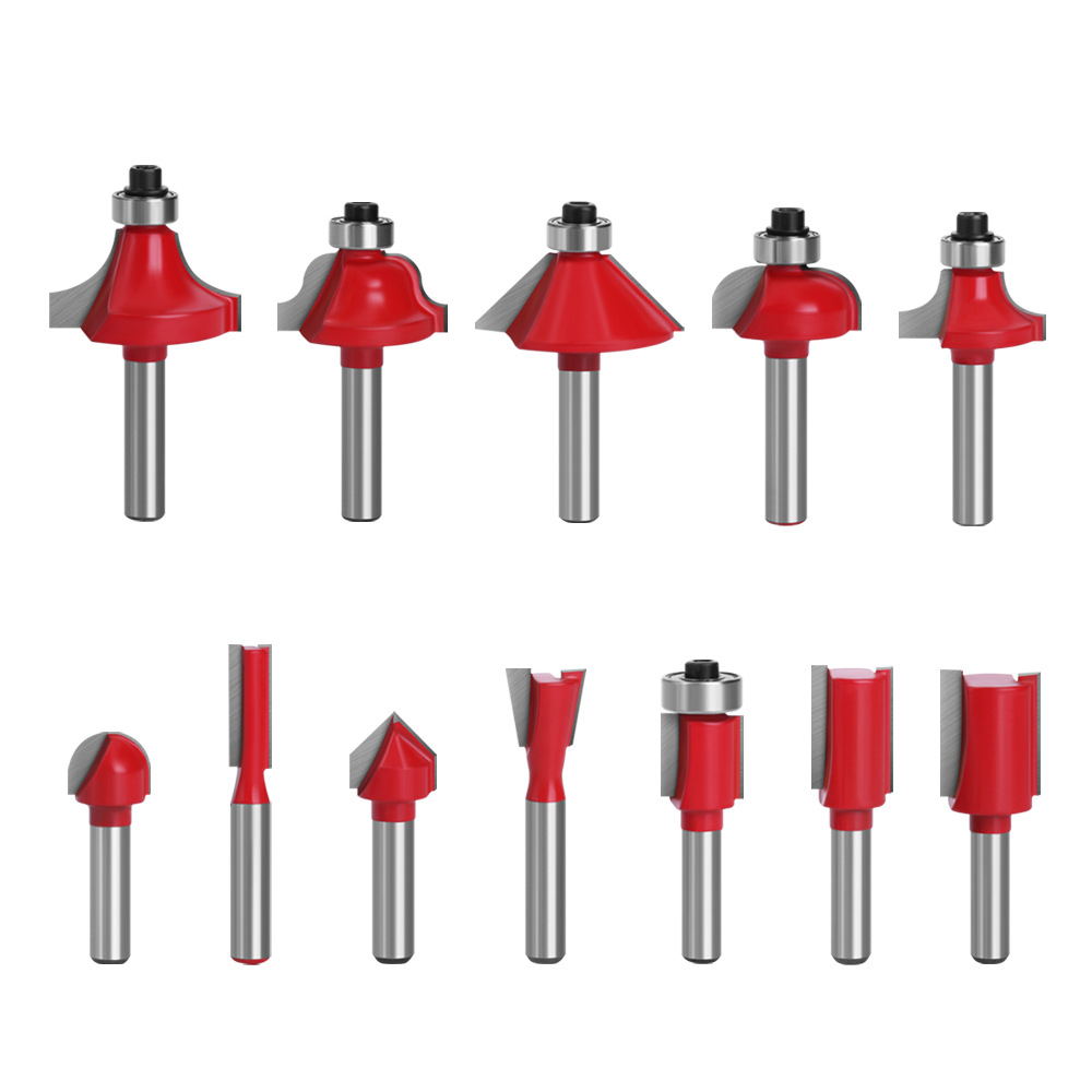 Woodworking milling cutter sleeve, edge finishing machine, engraving machine, tungsten steel alloy cutter head, 12-piece set of woodworking tools for slotting and trimming Item Picture