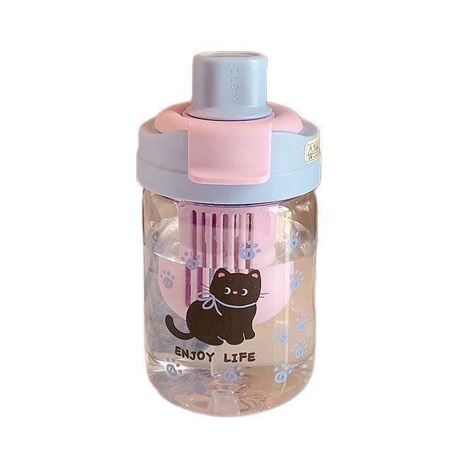 Girls' double-drinking plastic cup, cartoon cute straw cup, portable high appearance level student water cup, rotating straw mouth water cup Item Picture