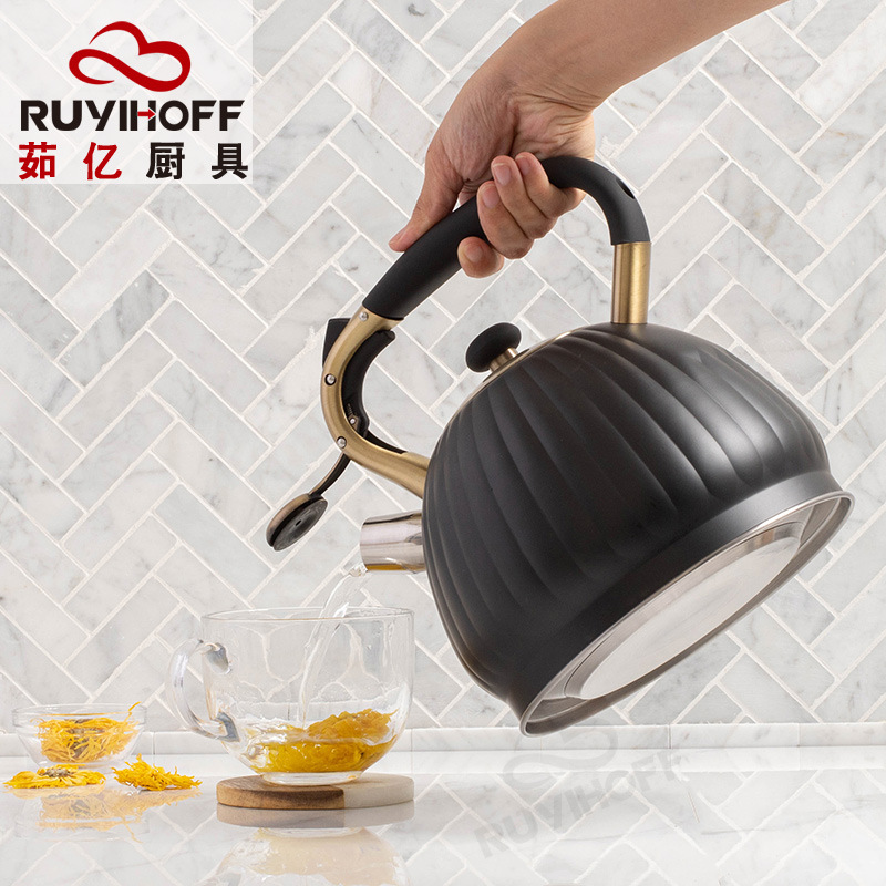 Black pumpkin-shaped whistling kettle from Shopee Amazon cross-border kitchenware wholesale, new whistling kettle 3.5L Specification drawing