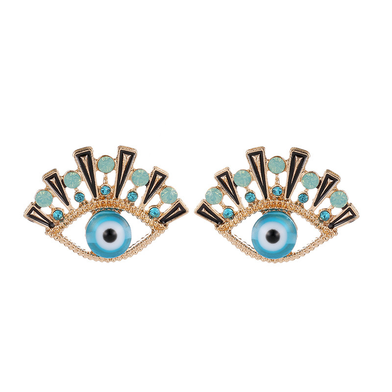 Creative new fashionable blue eye earrings with rhinestones, elegant ear studs and earrings wholesale from the manufacturer Item Picture
