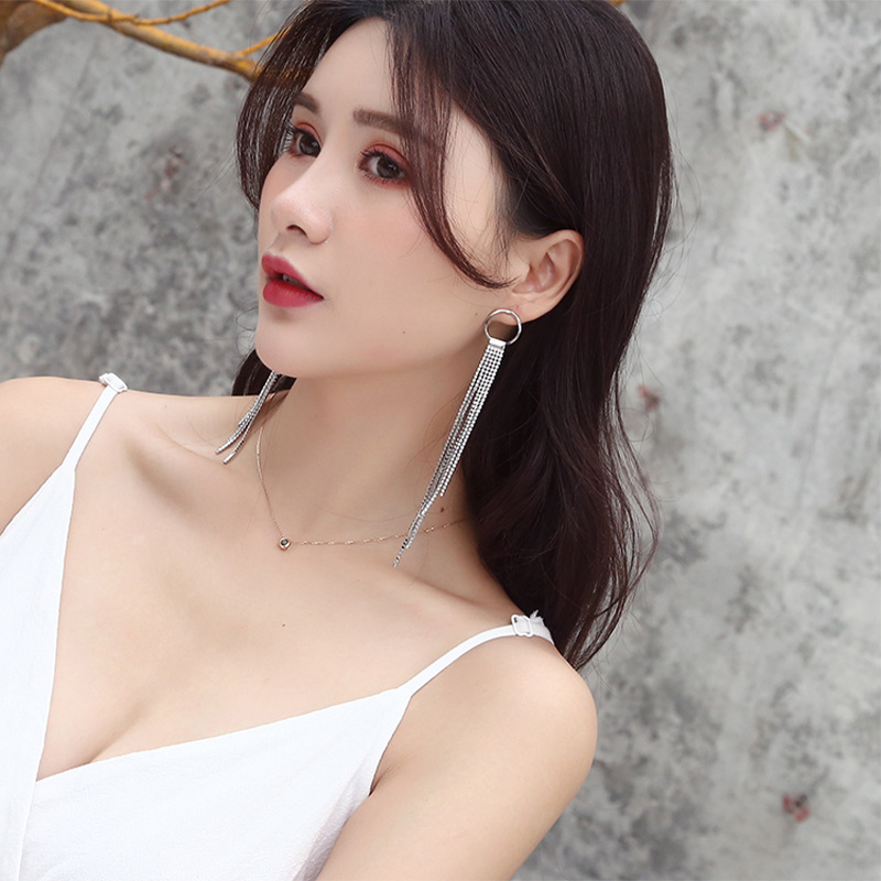S925 Silver Needle Geometric Super fairy tassel earrings, a light luxury and high-end style, versatile stud earrings, and a unique and exaggerated ear accessory for women Specification drawing
