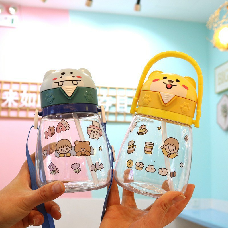 Summer trendy and cute student water cup, large-capacity children's water bottle, high appearance level, plastic cup with straw, anti-drop details Picture