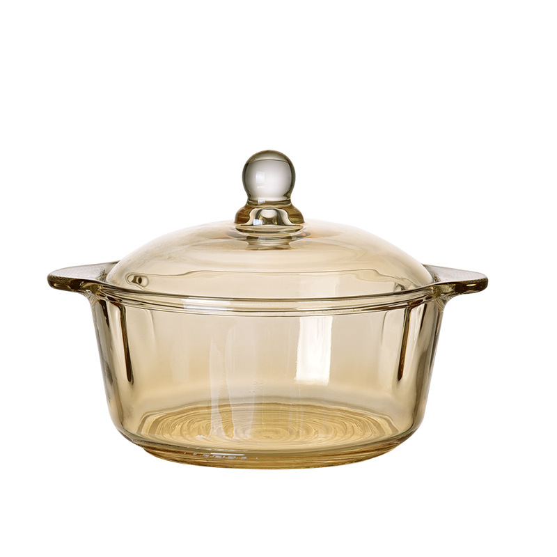 Tea-colored glass bowl with lid, European-style household double-ear glass bowl with lid, instant noodle bowl, salad noodle bowl, crystal pot Item Picture