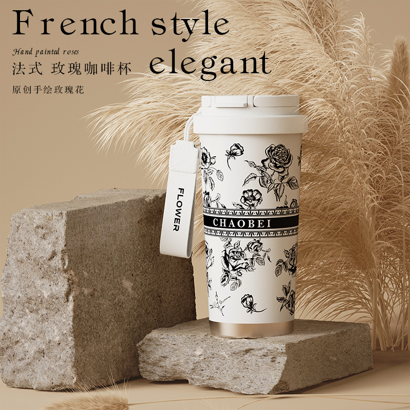 The 2024 new model of the Chinese-style water cup with a high appearance level is a convenient double-drinking cup with a large capacity and a tea strainer. It is a stainless steel insulated cup full figure