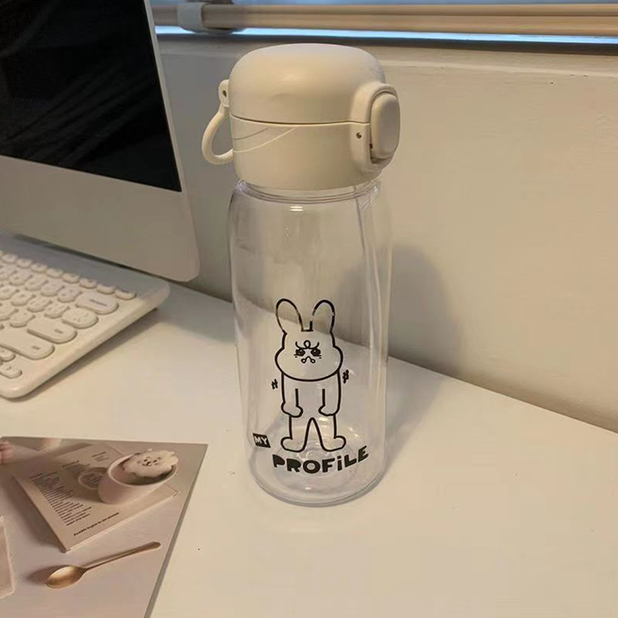 Summer cartoon plastic water cups with high appearance standards, student cups, cute rabbits, and adorable straw cups full figure