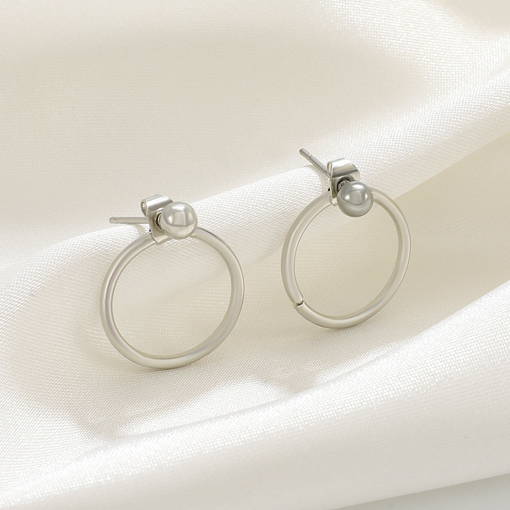 New fashionable coil copper bead metallic texture back-hanging earrings, simple and elegant, circular stud earrings for both men and women details Picture