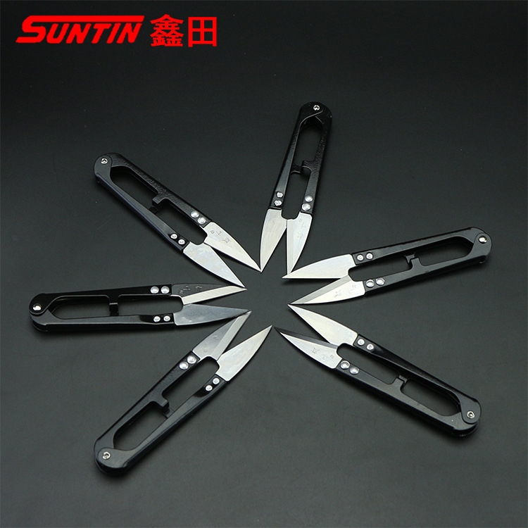 Xintian Spring Multi-purpose plastic-handled cross-stitch sewing tool U-shaped thread end small trimming scissors Specification drawing