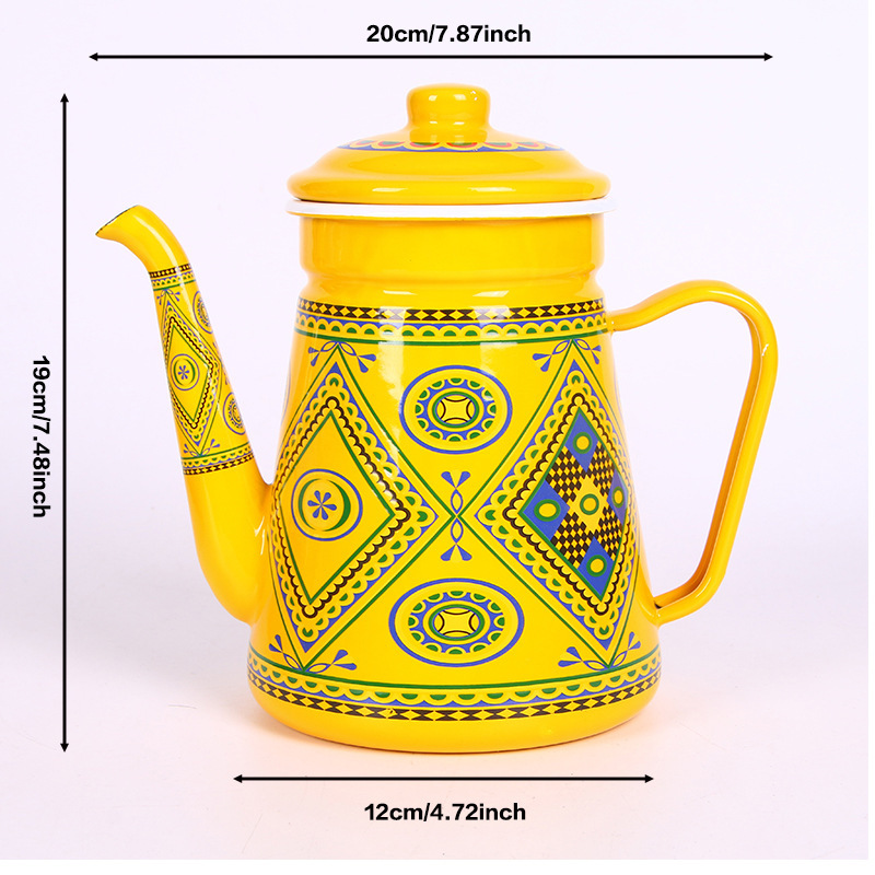 Hand-brewed coffee pot, Moka enamel coffee pot, 1.1L narrow-mouthed water bottle, hand-enamel coffee pot, oil pot, crane mouth details Picture