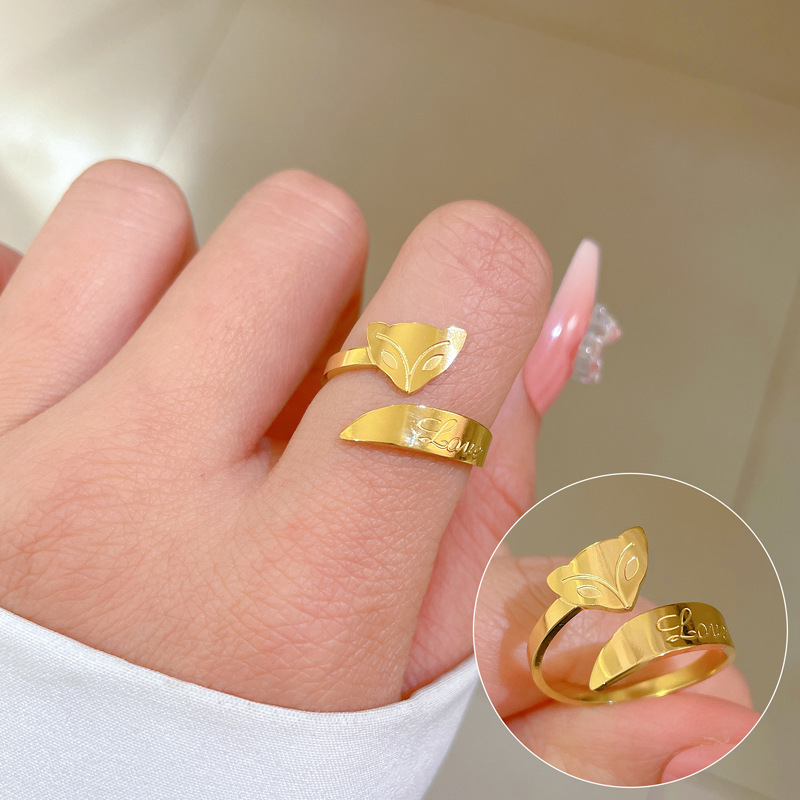 【 Non-Fading 】 Fox-shaped titanium steel cold style dance ring for men and women, trendy and simple food rings on Instagram full figure