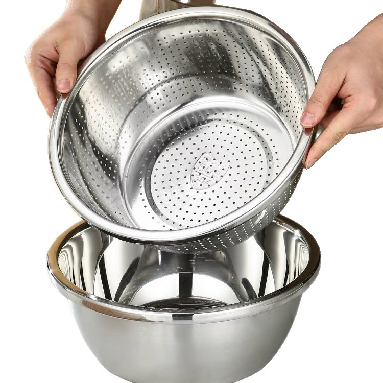 304 stainless steel basin with large reverse edge, seasoning VAT, thickened egg-beating basin, washbasin and draining basin, one piece for cross-border delivery Item Picture