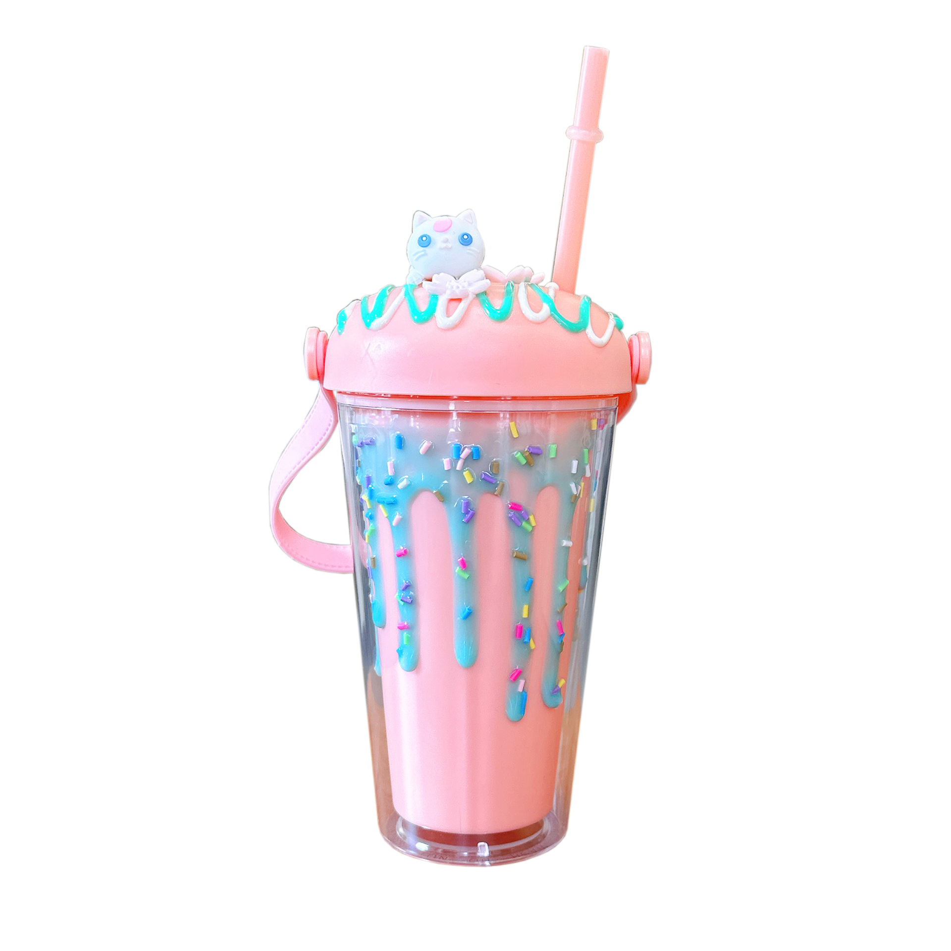 Cute summer straw cup cartoon micro-landscape girl water cup Office high appearance level ice cream portable cup Item Picture