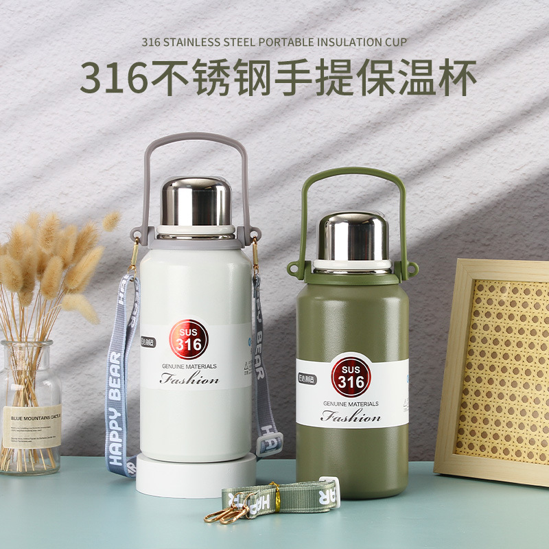 New 316 stainless steel vacuum insulated cup, portable slanted travel kettle, outdoor large-capacity sports water bottle with handle details Picture
