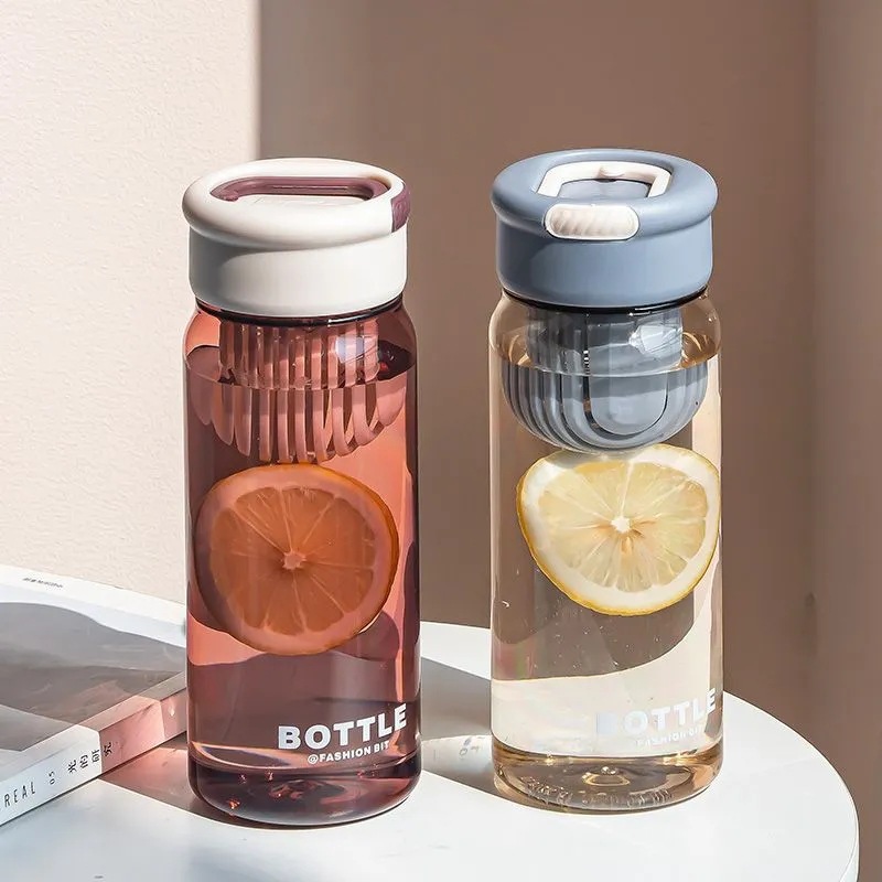 Simple tea-making water cup, summer fashion, couple, student plastic cup, portable hand-held fruit tea cup with filter, portable cup Specification drawing