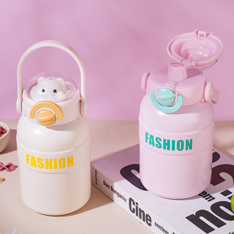 316 stainless steel children's insulated cup, cute large-capacity, bouncy lid, portable water bottle, high appearance level, double drinking cup details Picture