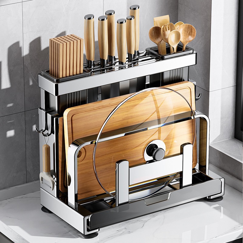 304 stainless steel kitchen knife rack, storage rack, chopping board rack, integrated chopstick and knife storage rack, storage rack, kitchen knife rack Specification drawing