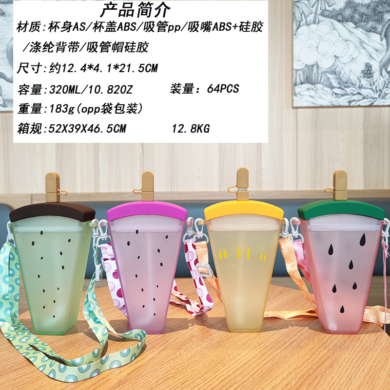 Cross-border e-commerce, European and American foreign trade, watermelon straw, AS plastic water cup, portable shoulder strap, cold water cup, high appearance level water bottle details Picture