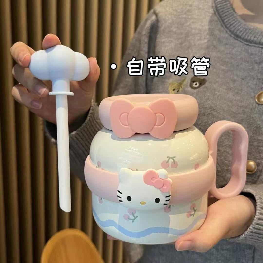 Cute, super adorable, high appearance level, large-belted straw cup, large capacity, high appearance level straws for girls, clearance sale, best-selling gift handle details Picture