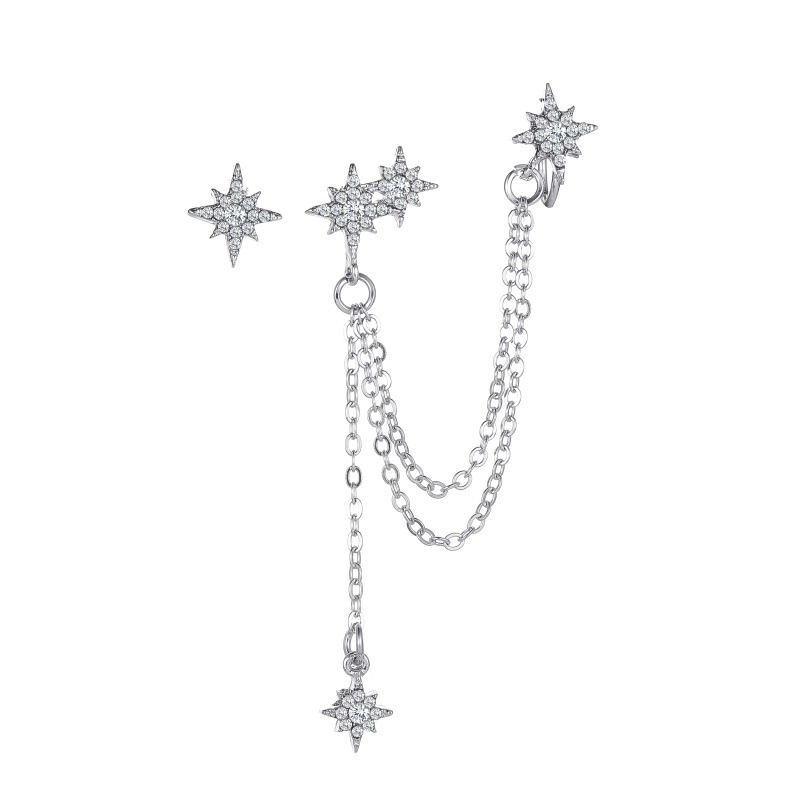 Cross-border best-selling, light luxury, high-end and personalized octagonal tassel ear bone clips, ear clips, earrings, stud earrings, one-piece earrings for women Item Picture