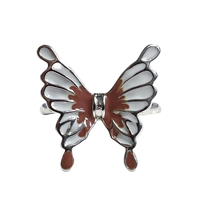 A liquid butterfly opening ring with a national trend style for women, featuring gradient colors, irregular fashion, individuality, and a sweet, cool and trendy ring accessory Item Picture
