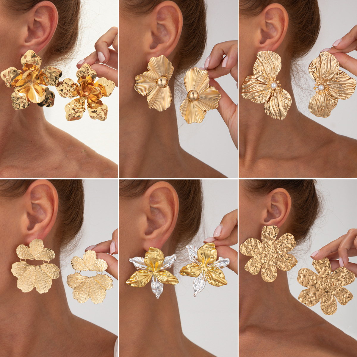European and American ins design sense retro petal stud earrings for women cross-border exaggerated earrings three-dimensional pleated earrings accessory full figure