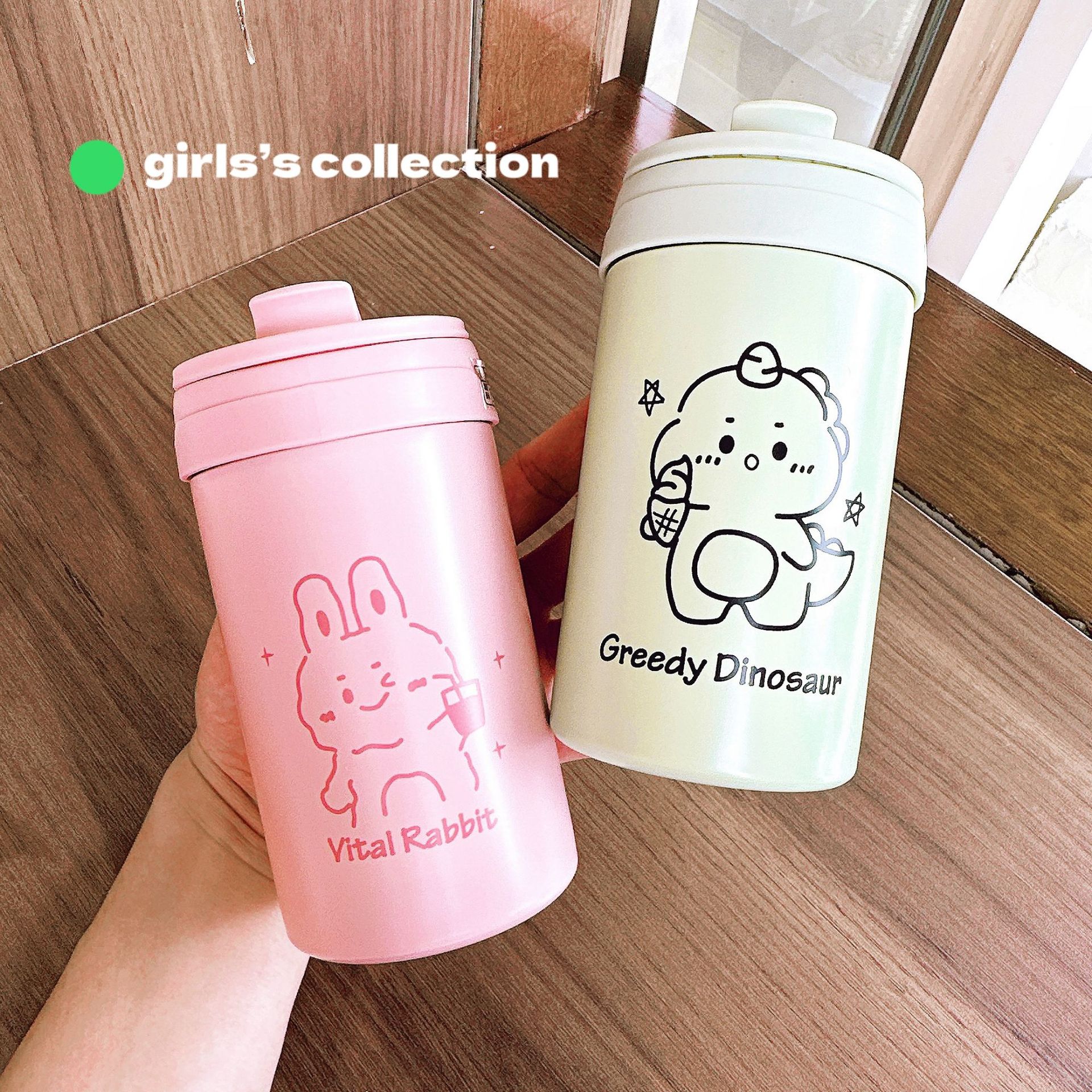 Cute girls' insulated cup, cartoon high appearance level, double-drinking straw cup, portable, fresh and cute new stainless steel water cup Specification drawing