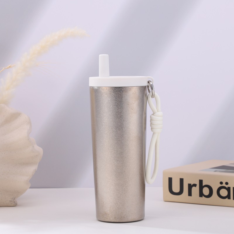 Straws insulated cup, high school girls' appearance level, pure titanium inner liner coffee cup, large-capacity straws cup, titanium cup for students to go to school, portable details Picture