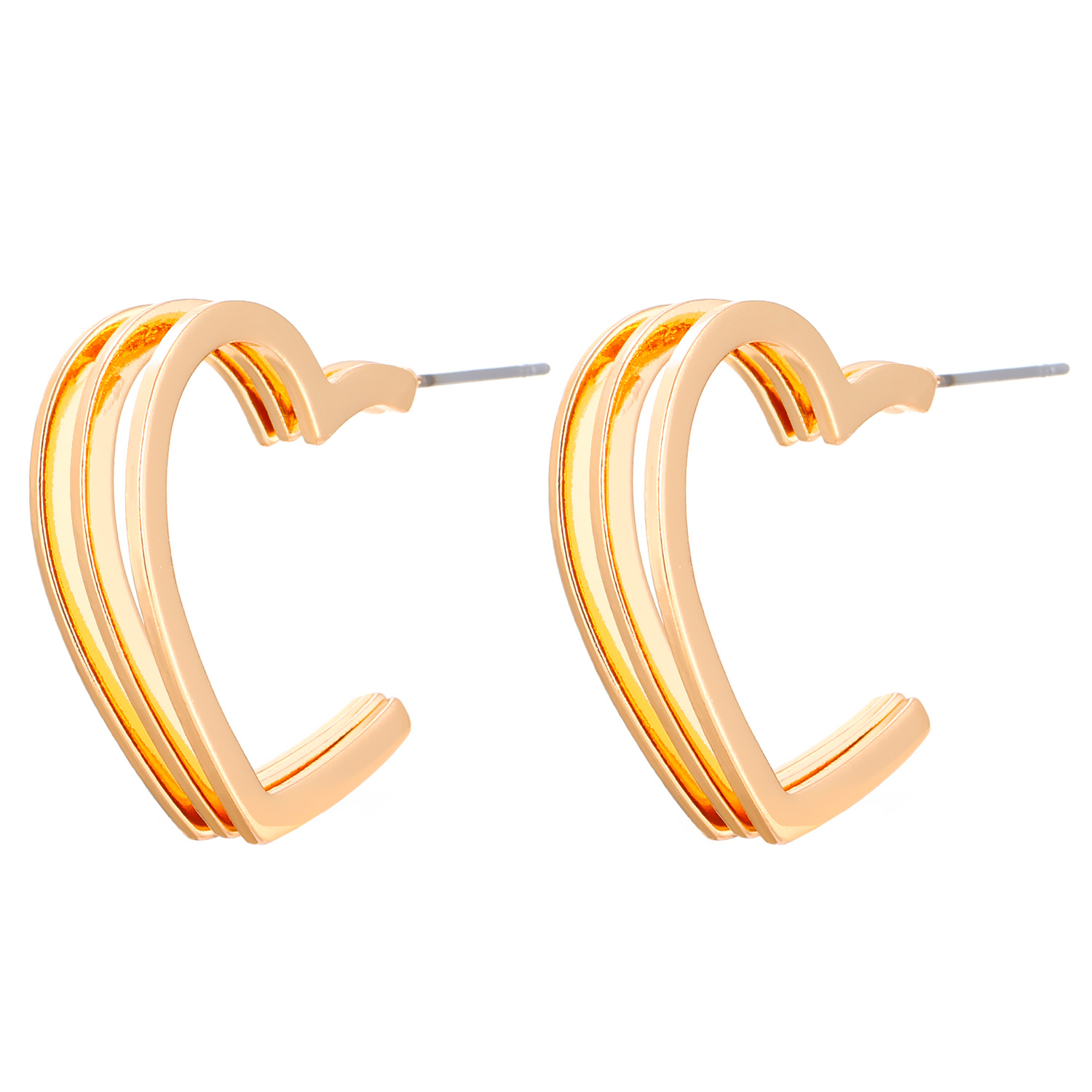 European and American ins style three-line heart-shaped stud earrings, double-layer circle earrings, simple and versatile earrings for women, cross-border party accessories Item Picture