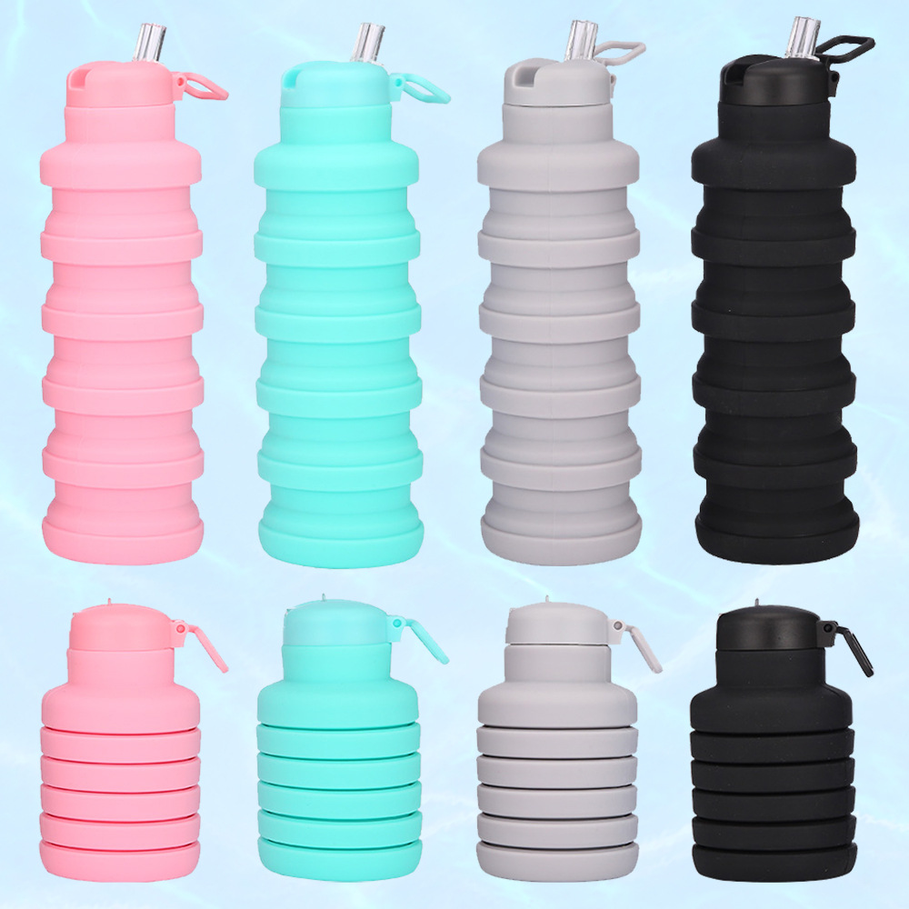 Cross-border stock 500ml creative silicone water bottle with nozzle cap, portable water bottle, outdoor folding sports water bottle Specification drawing