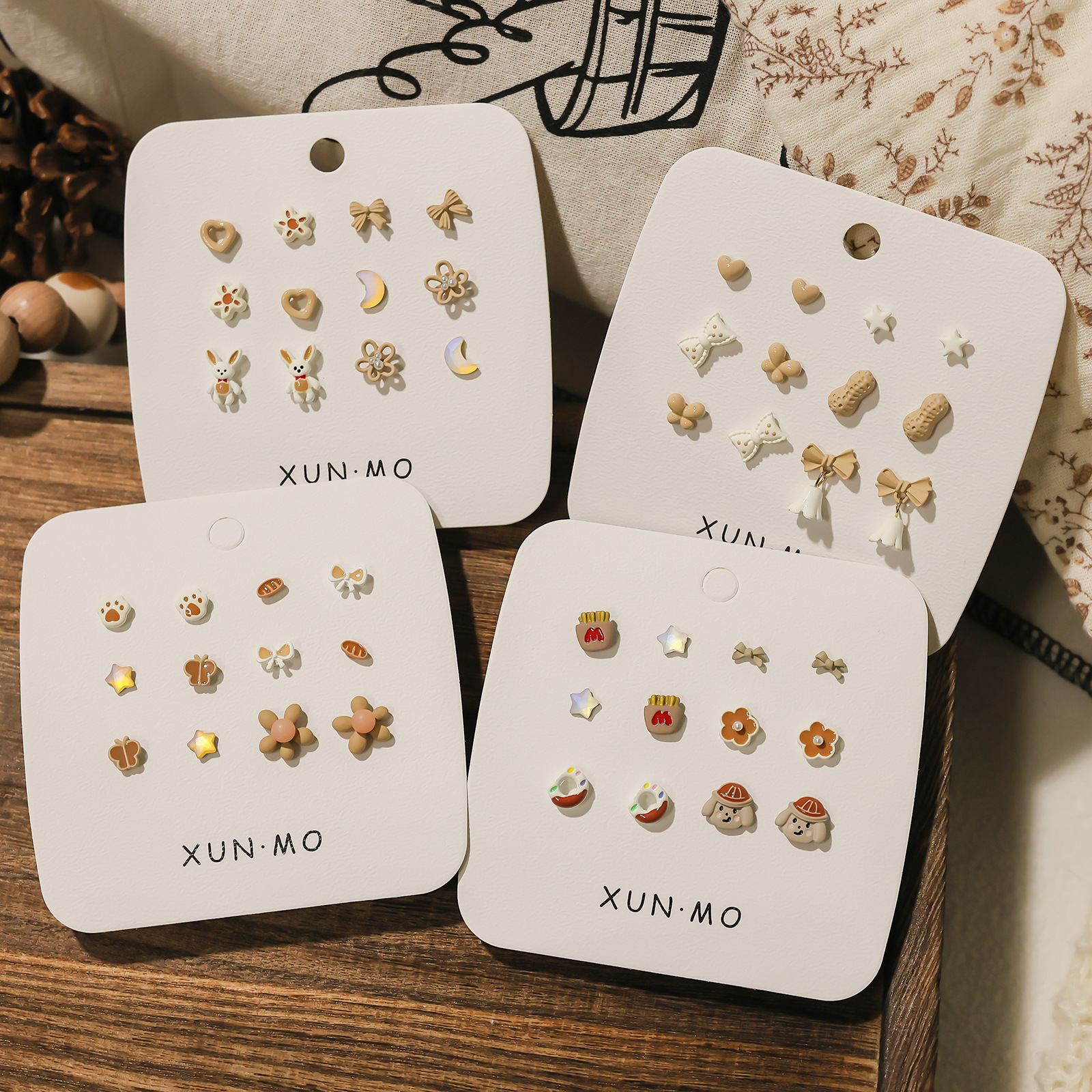 2024 Autumn/Winter new retro Maillard color milk coffee brown stud earrings set, versatile and elegant earrings for women wholesale Specification drawing