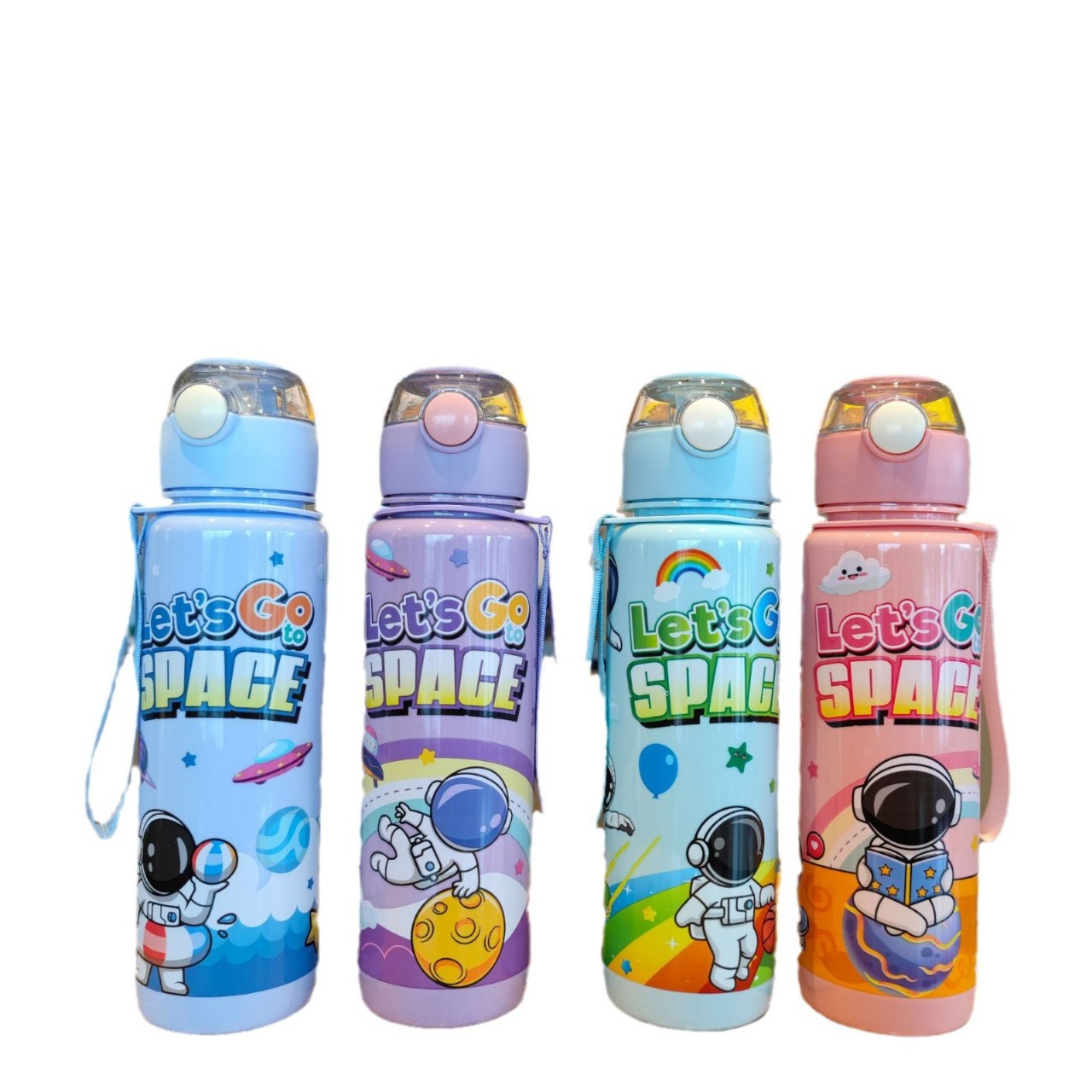 Cross-border space astronaut straws, plastic cups, plastic lifting ropes, fitness sports space cups, student and adult travel cups Specification drawing